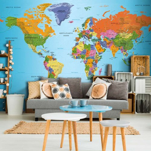  Samoljepljiva foto tapeta - World Map: Colourful Geography 147x105 Slike