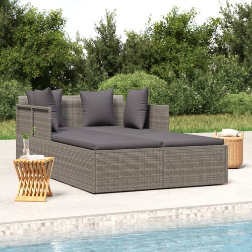vidaXL Ležalnik z blazino siv 182x118x63 cm poli ratan Cene