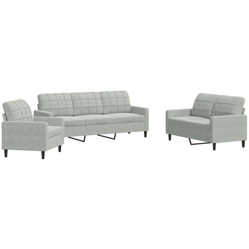 VidaXL 3-dijelni set sofa s jastucima svjetlosivi bar&amp;scaron;unasti Slike