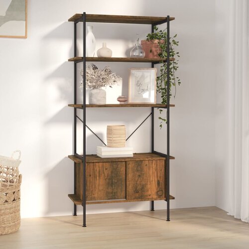 The Living Store Regal z omarico 5-nadstropen 80x40x163 cm jeklo in inž. les - Regal Z Omarico, (21437003) Slike