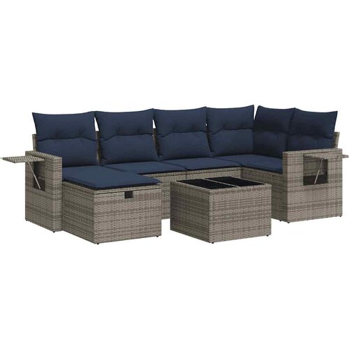 vidaXL Vrtna garnitura - 7-dijelni set vrtnih sofa sivi od poliratana - Siva sa spremi&scaron;tem 5 Cijene