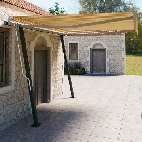 vidaXL Automatska tenda na uvlačenje sa stupovima 4 x 3 m žuto-bijela Cijene