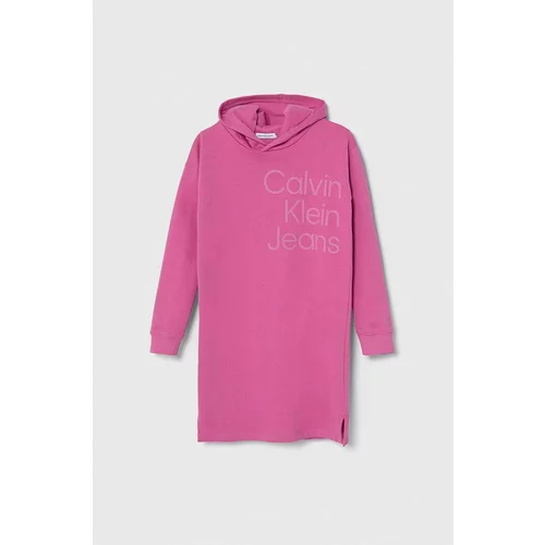 Calvin Klein Jeans Otroška bombažna obleka roza barva