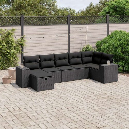 VidaXL 7-dijelni set vrtnih sofa od poliratana s jastucima crni Slike