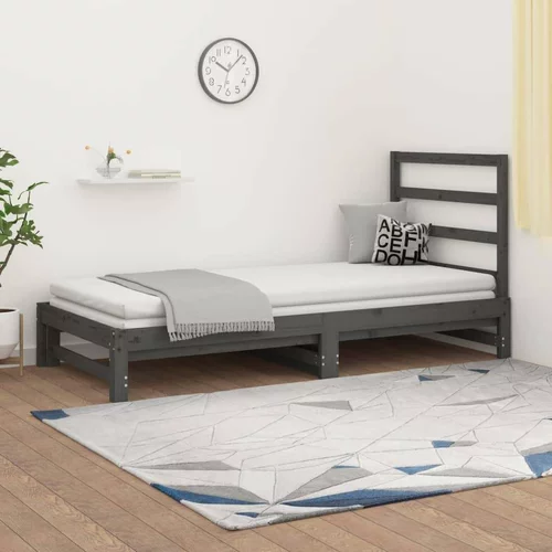  Izvlečna dnevna postelja siva 2x(90x200) cm trdna borovina, (20727138)