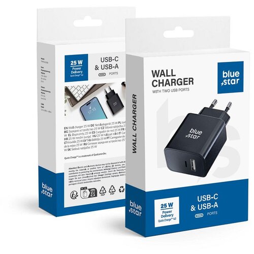 Blue Star kućni punjač sa usb c + usb-a prikljuccima pd QC4.0 3A 25W TFB-TC-25WPD crni Cene