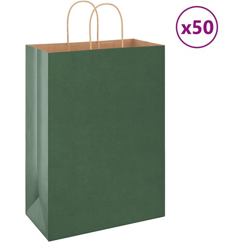 VidaXL Papirnate vrečke 50 kosov z ročaji zelene barve 32x17x44 cm Slike