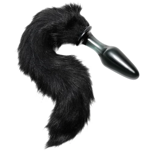 Tailz Midnight Fox Glass Butt Plug with Tail Black