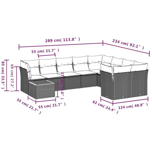 vidaXL 10-dijelni set vrtnih sofa s jastucima bež od poliratana Cene