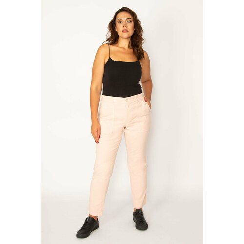 Şans Women's Plus Size Pink Lycra Pants With Pocket And Cup Detail 65n34118 Slike