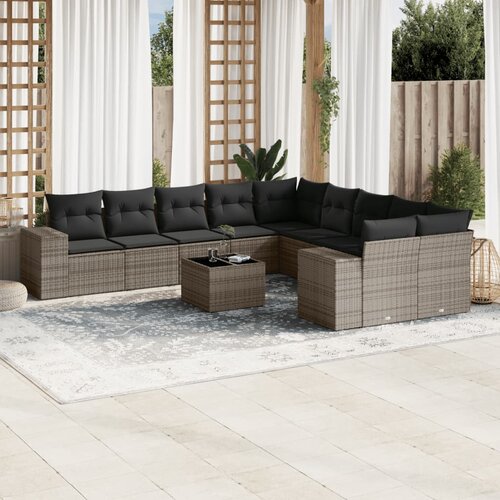 vidaXL 11-dijelni set vrtnih sofa od poliratana s jastucima sivi Cijene