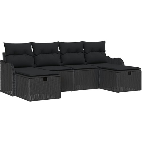 vidaXL 6-delna vrtna sedežna garnitura z blazinami Črna Poli Ratan, 2-sedežna vrtna sofa s shrambo in blazinami Črna Poli Ratan Cene