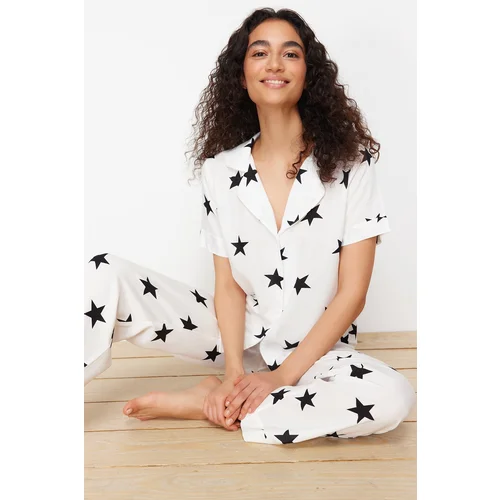 Trendyol White Star Patterned Viscose Woven Pajamas Set