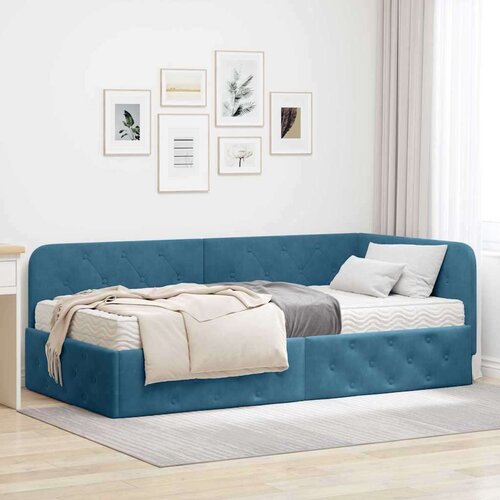 vidaXL Kotna postelja z vzmetnico z vzglavjem Modra 100 x 200 cm Žamet Cene