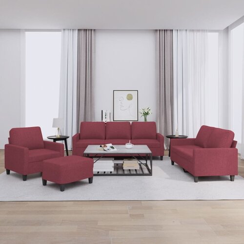  4-dijelni set sofa s jastucima crvena boja vina od tkanine Cijene