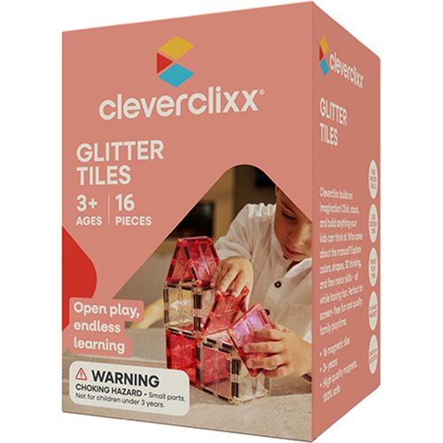 Cleverclixx&amp;reg; magnetne pločice glitter tiles pack transparent/pink (16 komada) Slike