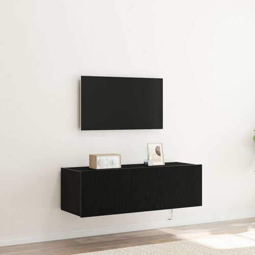 TV zidni ormar s LED svjetlima Crni hrast 100x35x31 cm Slike