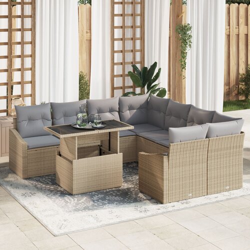 vidaXL 9-komponentni vrtni set sofa s jastučićima bež poliratana Cijene