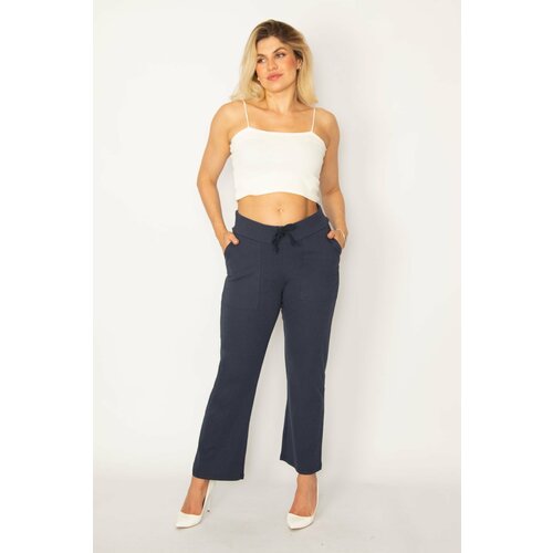 Şans Women's Plus Size Navy Blue Sports Pants with Elastic Waist and Lace-Up. Slike
