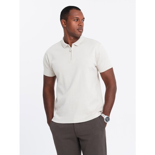 Ombre Men's melange polo shirt with striped collar - black Cene