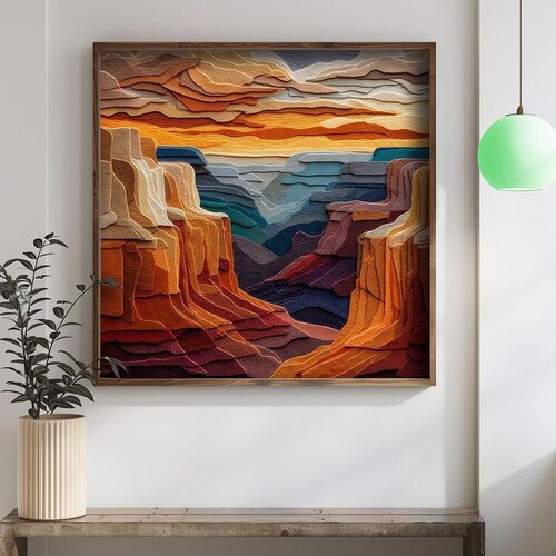 Wallxpert uramljena mdf slika DOS068-70, slojeviti kanjon u toplim tonovima pri zalasku sunca, 70 x 70 cm Cene