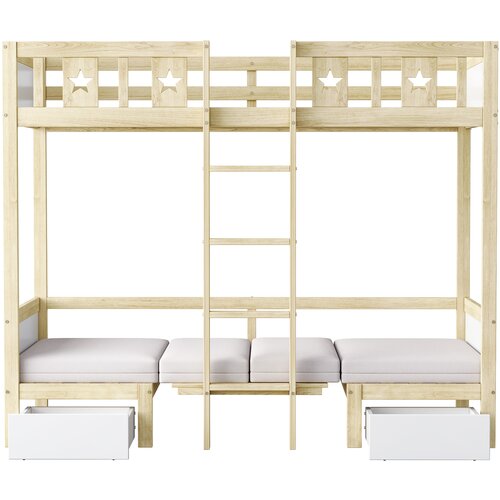 Möbrio Dvonadstropna postelja 90x200 cm - pod njo je kabinetna postelja - bela in naravna, (22060372) Cene