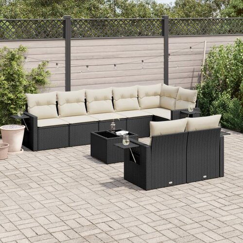 9-dijelni set vrtnih sofa s jastucima crni od poliratana Slike