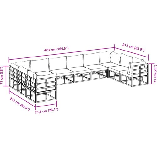 VidaXL Vrtna sedežna garnitura 10 pcs Črna 423 x 213 x 71 cm Aluminij Slike