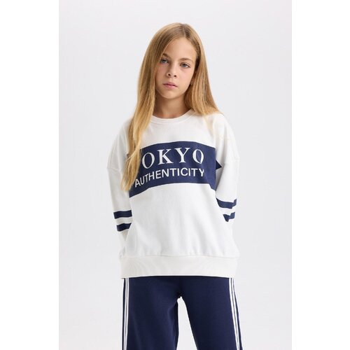 Defacto Girl Oversize Wide Pattern Crew Neck Striped Sweatshirt Slike