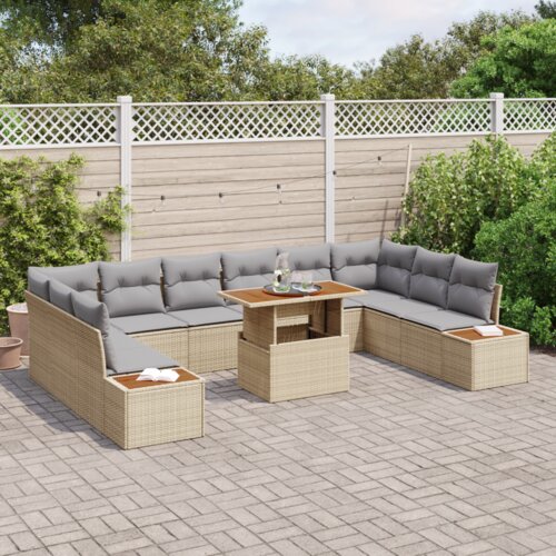 VidaXL 11-dijelni set vrtnih sofa s jastučićima bež poli ratan Slike