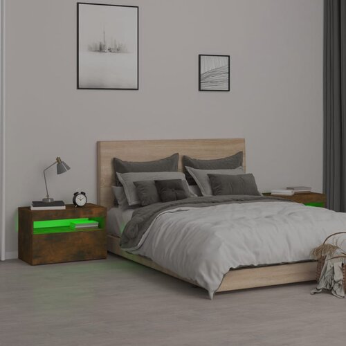  Noćni ormarići 2 kom s LED svjetlima dimljeni hrast 60x35x40 cm Slike