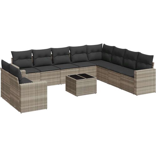  11-dijelni set vrtnih sofa poliratan s jastucima svijetlosivi Slike