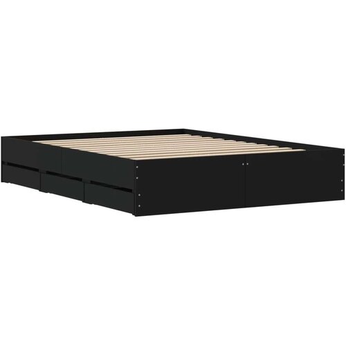 VidaXL Posteljni okvir s predali črn 140x190 cm inženirski les Slike