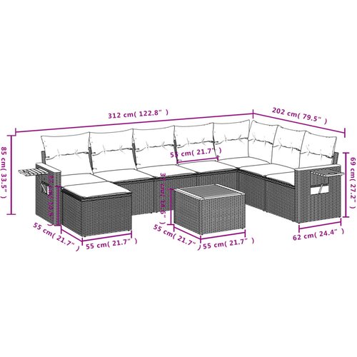  9-dijelni set vrtnih sofa od poliratana s jastucima crni Slike