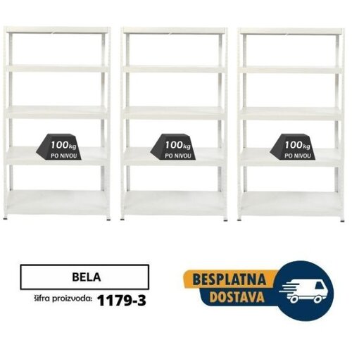  Komplet od 3 police metal-metal 180x100x40cm 5x100kg -Dimenzije kompleta 180x300x40cm Cene