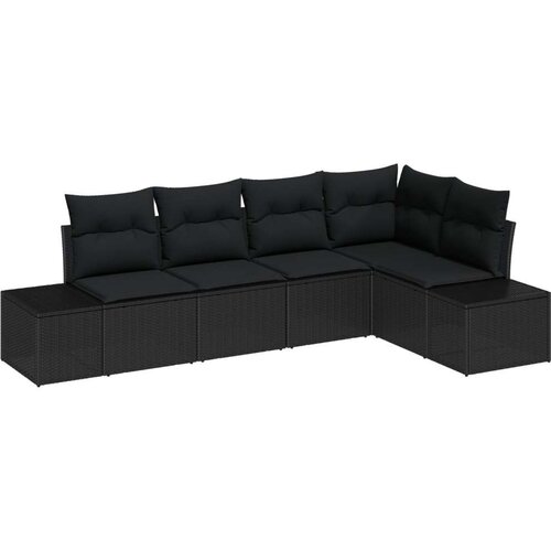  Set od 5 komada vrtnih kauča s jastučićima crni poli ratan Slike