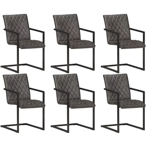  Konzolne blagovaonske stolice 6 kom sive od prave kože