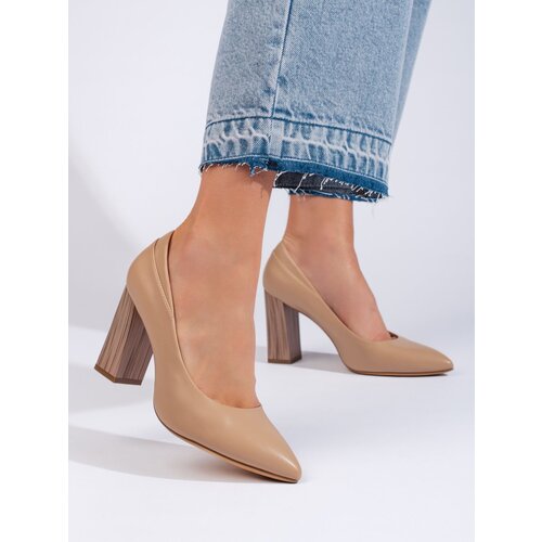 Sergio Leone Beige women's pumps on a decorative heel Cene