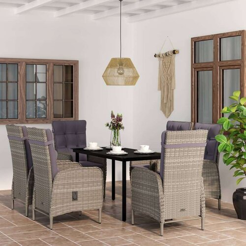  7-dijelni vrtni blagovaonski set s jastucima sivo-crni Slike