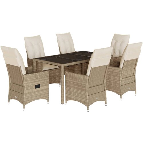  7-dijelni vrtni blagovaonski set od poliratana s jastucima bež 150 x 90 x 75 cm Slike