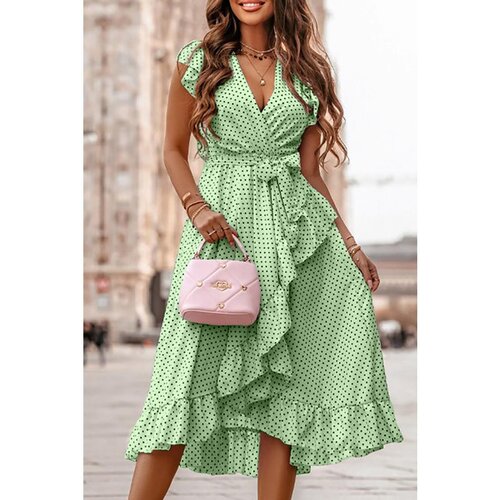 Fenzy Midi Haljina S Uzorkom Na Točkice, Svijetlo Zelena Slike