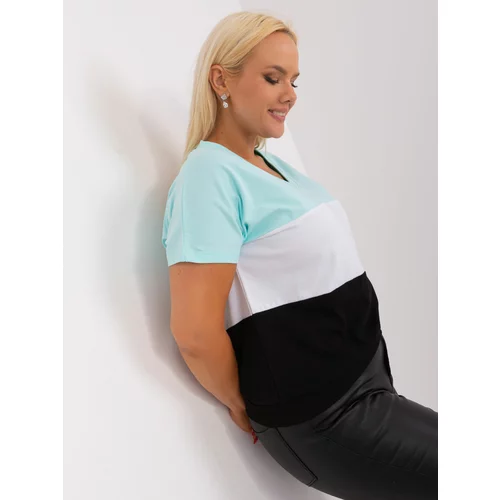 Fashion Hunters Mint and black plus size blouse with short sleeves