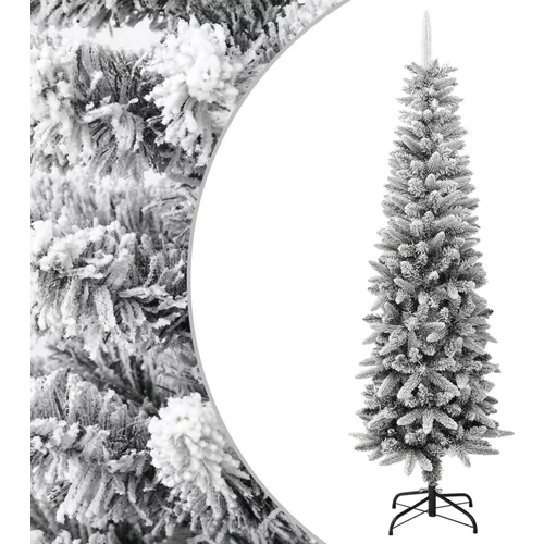 vidaXL Ozka umetna novoletna jelka s snegom 180 cm PVC in PE