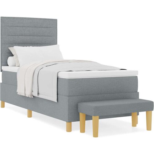 Box Spring Krevet s Madracem i Klupicom Svijetlosiva 90x190 cm Tkanina Slike