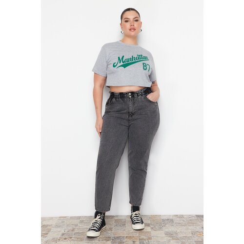 Trendyol Curve Gray High Waist Elastic Waist Mom Jeans Slike