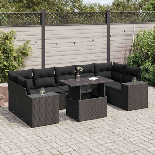 vidaXL 8-dijelni set vrtnih sofa od poliratana s jastucima crni Cijene