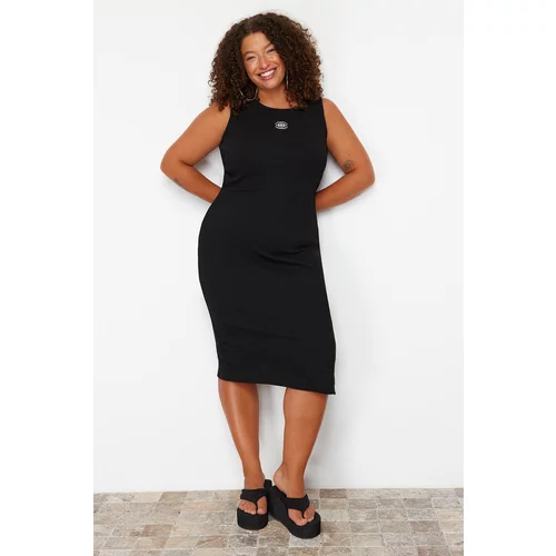 Trendyol Curve Black Embroidery Detailed Midi Knitted Dress