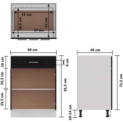 VidaXL Spodnja omarica s predalom črna 60x46x81,5 cm iverna plo&amp;scaron;ča, (20622959) Slike