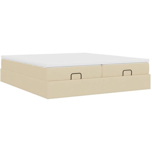  Otomanski okvir kreveta s madracima krem 160x200cm od tkanine Slike