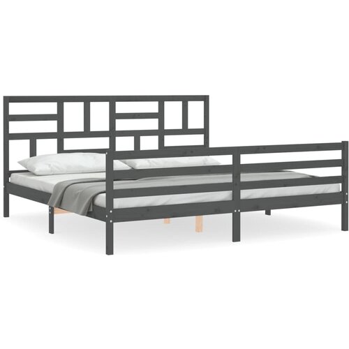 VidaXL Posteljni okvir z vzglavjem siv 200x200 cm trden les, (20642186) Slike